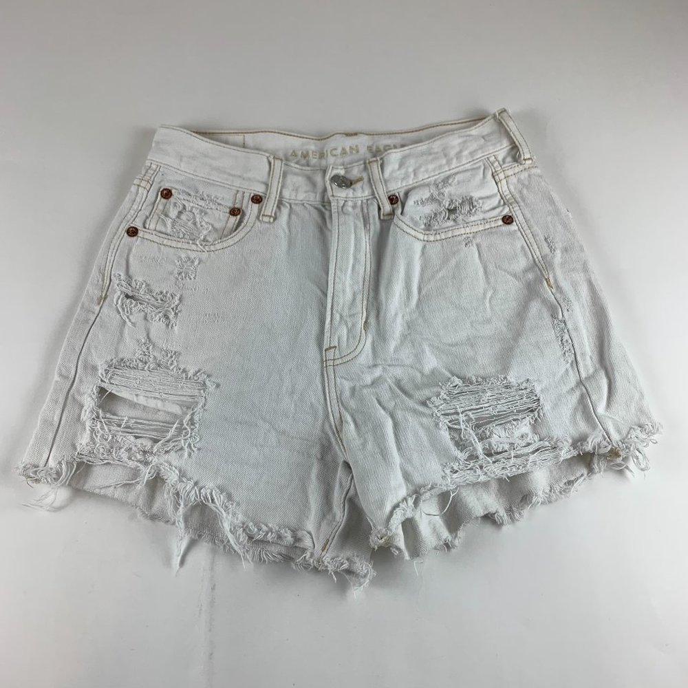 American Eagle Outfitters White Distressed Jean Shorts
